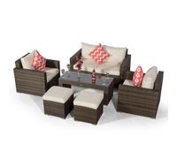 Giardino Sydney 4 Seater Rattan Sofa Set with Coffee Table and 2 Stools - Brown - Aluminium and Rattan - 1