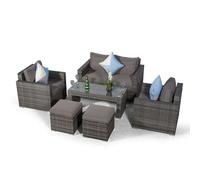 Giardino Sydney 4 Seater Rattan Sofa Set with Coffee Table and 2 Stools - Grey - Aluminium and Rattan - 1