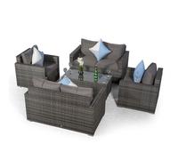 Giardino Sydney 6 Seater Rattan Conversation Sofa Set with Coffee Table - Grey - Aluminium and Rattan - 1