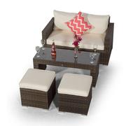 Giardino Sydney Rattan 2 Seater Sofa Set with Coffee Table and 2 Stools - Brown - Aluminium and Rattan - 1