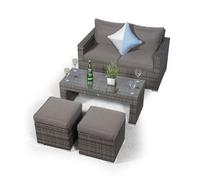 Giardino Sydney Rattan 2 Seater Sofa Set with Coffee Table and 2 Stools - Grey - Aluminium and Rattan - 1