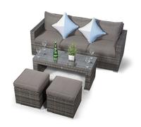 Giardino Sydney Rattan 3 Seater Sofa Set with Coffee Table and 2 Stools - Grey - Aluminium and Rattan - 1