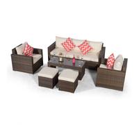 Giardino Sydney Rattan 5 Seater Sofa Set with Coffee Table and 2 Stools - Brown - 1