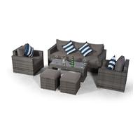 Giardino Sydney Rattan 5 Seater Sofa Set with Coffee Table and 2 Stools - Grey - 1