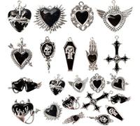 Giata11 Pcs Large Gothic Style Black Cross Skull Tombstone Heart Pendants Goth Halloween Charms for Jewelry Pendants Making DIY Craft Supplies, L, Alloy Steel, No Gemstone