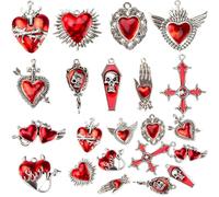 Giata11 Pcs Large Gothic Style Red Cross Skull Tombstone Heart Pendants Goth Halloween Charms for Jewelry Pendants Making DIY Craft Supplies