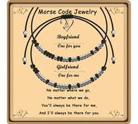 GIAYIER Matching Bracelets for Couples, Anniversary Couple Gift for Boyfriend and Girlfriend, Couples Morse Code Bracelets, Long Distance Gifts for His and Her Husband Wife, Adjustable, Obsidian, no