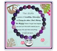 GIAYIER Sloth Gifts for Women Amethyst Beads Sloth Bracelet Sloth Charm Jewelry Sloth Lover Inspirational Gifts Never Forget How Happier You Are, one size, Stone, Amethyst