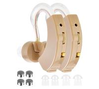 Giazee Hearing Amplifier for Adults & Seniors (Pair), Behind-the-Ear Personal Hearing Support Device with 6 Volume Levels, Noise Reduction for Clear Conversations & TV, 6 Domes, Battery Powered, Case