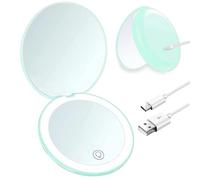 Giazee Magnifying Compact Mirror - 1X/10X LED Rechargeable Travel Makeup Mirror, Portable Small Foldable Pocket Mirror for Handbag Purse