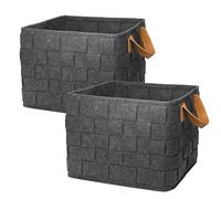 GIB Large Woven Felt Storage Baskets with Handles, 16"x11.8"x11.5" Fabric Baskets Foldable Collapsible Storage Bins for Blankets Toys Clothes Shoes, Black/Dark Grey, 2 Pack