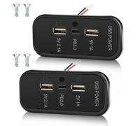 Gibbab 2PCS 3 Ports 12V RV USB Outlet 45.5W, PD3.0 Type-C Quick Charge & Dual USB A Port 3.1A Panel Wall Mount, Automotive Car Socket Charger Adapter for RV Marine Boat Bus ATV Motorcycle Truck