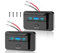 GIBBAB 2PCS 3 Ports 12V RV USB Outlet 90W Panel Wall Mount Surface ON/OFF | Dual QC3.0 36W & PD3.0 Type-C Fast Charge 36W, LED, Automotive Car Socket Charger Adapter for Camper Van Marine Boat Bus ATV