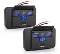 GIBBAB 2PCS 72W 3 Ports 12V RV USB Outlet Voltmeter/Switch Panel Wall Mount | 36W PD3.0 Type-C Quick Charge + 2*18W QC3.0 Car Charger Socket Automotive Multi-Port Adapter for Camper Van Marine Truck Boat