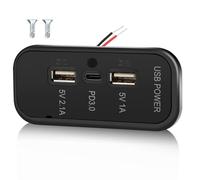 Gibbab 3 Ports 12V RV USB Outlet 45.5W, PD3.0 Type-C Quick Charge & Dual A Port 3.1A Panel Wall Mount, Automotive Car Socket Charger Adapter for RV Marine Boat Bus ATV Motorcycle Truck