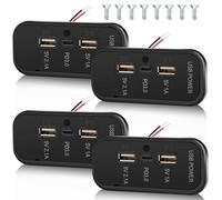 Gibbab 4PCS 3 Ports 12V RV USB Outlet 45.5W, PD3.0 Type-C Quick Charge & Dual A Port 3.1A Panel Wall Mount, Automotive Car Socket Charger Adapter for RV Marine Boat Bus ATV Motorcycle Truck