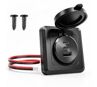 GIBBAB 90W 12V RV USB C Wall 3 Port Outlet, Dual 36W PD3.0 Type C & 18W QC3.0 All Aluminum 3 Port Car Charger Socket with Black Panel, Recessed Mount Fast Charging with Waterproof Cover for Camper Van
