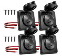 GIBBAB 90W 12V RV USB C Wall Outlet, 4PCS, Black Panel | Dual 36W PD3.0 Type C & 18W QC3.0, All Aluminum 3 Port Car Charger Socket, Recessed Mount Fast Charging, Waterproof Cover