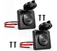 GIBBAB 90W 12V RV USB C Wall Outlet, Black, 2PCS | Dual 36W PD3.0 Type C & 18W QC3.0, All Aluminum 3 Port Car Charger Socket, Recessed Mount Fast Charging, Waterproof Cover