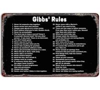 Gibbs' Rules Vintage Metal Sign - Retro Art Decor for Home Bar Pub Cafe Farm Room | Rustic Tin Painting Style Plaque Posters | 12x8 Inch Premium Quality Metal Wall Decor
