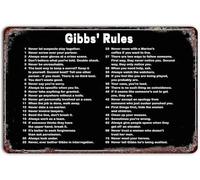 Gibbs' Rules Vintage Metal Sign Retro Art Decorations Tin Painting for Home Bar Pub Cafe Farm Room Plaque Posters 12 X 8 Inch