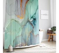 Gibelle Abstract Marble Shower Curtain, Blue Green Purple Jade Texture Gold Stripes Ombre Watercolor Paint, Modern Ink Art Decor Waterproof Fabric Shower Curtain for Bathroom Set with Hooks, 71 x 71