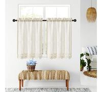 Gibelle Beige Boho Kitchen Curtains 24 Inch Length, 2 Panels Farmhouse Cafe Curtains with Tassel, Linen Short Tier Small Curtain for RV Bathroom Sink Cabinet Half Door Bay Windows