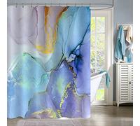 Gibelle Colorful Marble Shower Curtain, Abstract Blue Purple Jade Texture Gold Stripes Ombre Shower Curtain, Modern Ink Art Decor Waterproof Fabric Shower Curtain for Bathroom Set with Hooks, 72 x 72