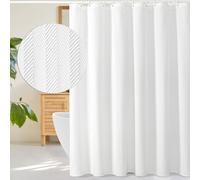 Gibelle Extra Long Shower Curtain 72 x 84, Tall 3D Embossed Textured White Fabric Shower Curtain for Bathroom, Modern Farmhouse Boho Herringbone Decorative Shower Curtain Set with Hooks