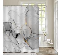 Gibelle Extra Long Shower Curtain 72 x 84, Tall Abstract Grey Marble Shower Curtain, Modern Ink Art Waterproof Fabric Shower Curtain Set with Hooks