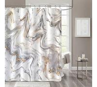 Gibelle Grey Gold Marble Abstract Neutral Shower Curtain for Bathroom Decor, Modern Luxury Art Waterproof Fabric Curtain Set with Hooks, Unique Bath Accessories, 72 x 72