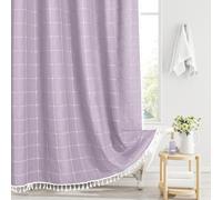 Gibelle Lavender Purple Boho Farmhouse Shower Curtain with Tassels, Rustic Cottagecore Aesthetic Bohemian Chic Modern Bathroom Decor Thick Waffle Textured Fabric Shower Curtain Set with Hooks,72x72
