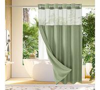Gibelle No Hook Waffle Weave Shower Curtain with Snap-in Fabric Liner Set for Bathroom, Hotel Style with Mesh Top Window, Waterproof & Washable, Sage Green, 72x74