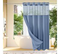Gibelle No Hook Waffle Weave Shower Curtain with Snap-in Fabric Liner Set for Bathroom, Hotel Style with Mesh Top Window, Waterproof & Washable, Moonlight Blue, 72x74