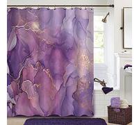 Gibelle Purple Marble Shower Curtain, Abstract Lavender Gold Marble Texture Shower Curtains for Bathroom, Modern Ink Art Painting Waterproof Fabric Bathroom Decor, 72" W x 72" L