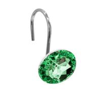 Gibelle Shower Curtain Hooks, Diamond Shaped Shower Curtain Rings Hooks for Bathroom Curtains Rod, Acrylic Decorative Rhinestones Bling Rolling Bathroom Accessories Set of 12, Emerald Green