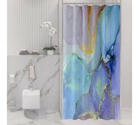 Gibelle Small Stall Shower Curtain 36 x 72, Narrow Half Abstract Marble Fabric Shower Curtain, Blue Purple Jade Texture Gold Stripes Ombre Ink Art Decor Bathroom Curtains Shower Set with Hooks