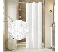 Gibelle Small Stall Shower Curtain, Narrow Half 3D Embossed Textured White Fabric Shower Curtain, Modern Farmhouse Chic Soft Cloth Bathroom Curtains Shower Set with Hooks (White, 36" W x 72" L)