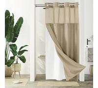 Gibelle Stall Small Shower Curtain 36x74, Waffle Weave Shower Curtain with Snap-in Fabric Liner Set, No Hooks Needed, Hotel Style with Mesh Top Window, Beige