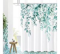 Gibelle Teal Eucalyptus Shower Curtain, Watercolor Plant Leaves with Floral Bathroom Shower Curtain Set with Hooks, 72x72
