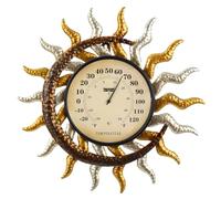 GIBMIDSER 13'' Sun&Moon Outdoor Thermometer Wall-Mounted Thermometer Indoor Gold and Silver Decor Temperature Gauges for Garden Patio Greenhouse Window Balcony Room Garage Plant Nurseries