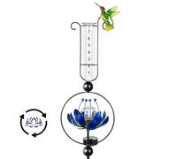 GIBMIDSER 42'' Solar Rain Gauge Metal Lotus Flower Wind Spinner Design Outdoor Large Digital Plastic Tube with LED Crystal Ball Light Waterproof Hummingbird Decorative Garden Stake
