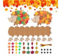 Gibocot 12 Pack Autumn Hedgehog Craft Kit for Kids - DIY Peel & Stick EVA Foam Self-Adhesive Leaves Art Supplies, Hanging Decorations for Children's Group Classroom Activities