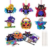 Gibocot 12pcs Halloween Crafts for Kids - DIY Spiders Bats Pumpkin Owls Ghosts Black Cat Poke Art with Fabric & Pen Kit Creative Halloween Activities for 4-12 Years Children Boys Girls