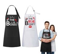 Gibocot 2 Pack Couples Aprons, Valentines Gift for Her Him, The Boss & The Real Boss Cooking Apron with 2 Pockets, Anniversary Christmas Presents for Couples Newlyweds