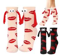 Gibocot 2 Pairs Couple Socks, Magnetic Sock Holding Hands Socks, His and Hers Novelty Funny Sock for Women Men, Matching Couple Gifts for Christmas Anniversary Valentine's Day