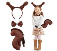 Gibocot 3pcs Kids Squirrel Halloween Costume Includes Squirrel Ears Headband Tail Bow Tie, Animal Fancy Dress Trick or Treat Outfit for World Book Day Cospaly Accessories
