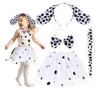 Gibocot 4PCS Kids Dalmatian Halloween Costume Set with Spotted Ears Headband, Tutu Skirt, Tail & Bowtie, Trick or Treat Outfit World Book Day Birthday Animal Fancy Dress