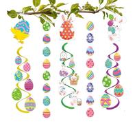 Gibocot Easter Hanging Decorations, 3pcs Easter Bunny Eggs Chick Hanging Foil Swirls & 2pcs Easter Eggs Hanging Garland, Colorful Easter Streamers for Home School Easter Party Supplies
