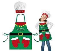 Gibocot Kids Christmas Apron and Chef Hat Set for Boys & Girls Ages 4-9 | Santa's Little Helper Outfit, Adjustable Kitchen Role Play Cooking Painting Xmas Party Wear Baking